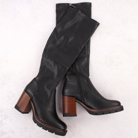 Stivali da donna con tacco alto e plateau, elastici, isolanti, neri Potocki 12246 nero 1
