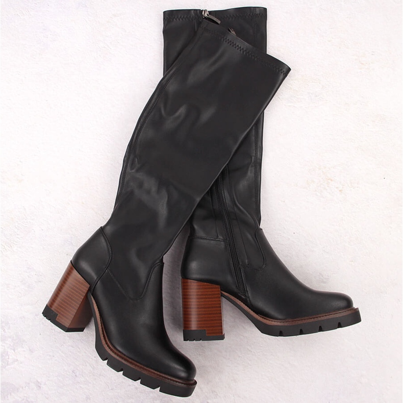 Stivali da donna con tacco alto e plateau, elastici, isolanti, neri Potocki 12246 nero 1