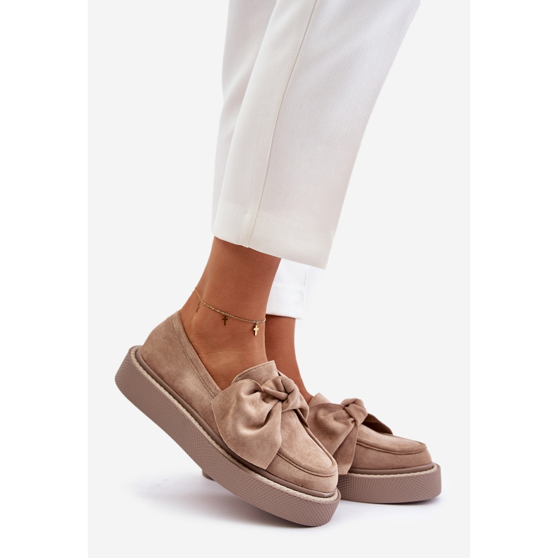 Mocassini Da Donna Su Plateau Con Fiocco, Naivine Beige 1