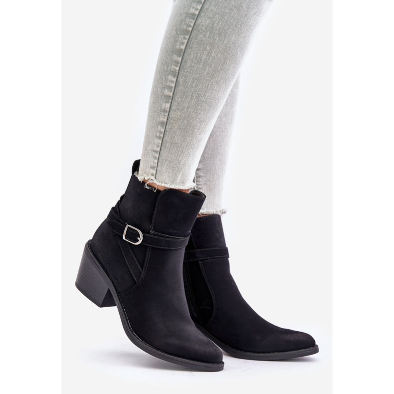 Stivali da cowboy neri con tacco alto Glamer con punta appuntita, isolati, con cerniera nero 1