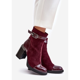 S.Barski Stivali isolanti da donna con tacco alto con fibbia decorativa D&amp;A MR880-085 Bordeaux rosso 1
