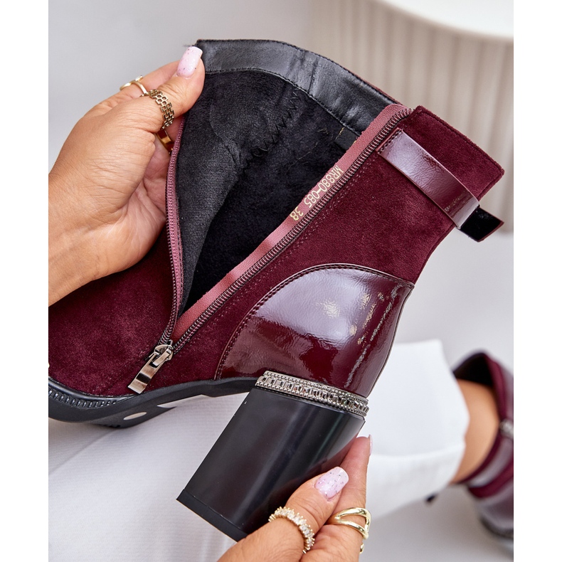 S.Barski Stivali isolanti da donna con tacco alto con fibbia decorativa D&amp;A MR880-085 Bordeaux rosso 2
