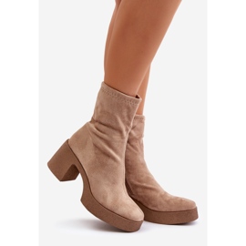 Stivali da donna con plateau e tacco massiccio S.Barski HY42-739 Beige 1