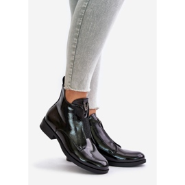 Stivali bassi da donna in pelle verniciata con tacco piatto, nero caldo S.Barski HY42-120 Nero 1