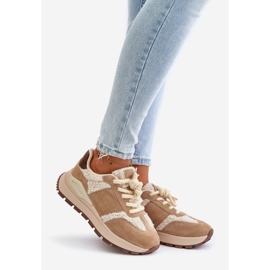 Sneakers da donna in pelle con pelliccia Big Star OO274A317 Sistema HI-POLY Beige 1