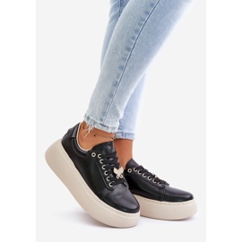 Sneakers da donna in pelle con plateau e spilla Vinceza 89101 Nero 1