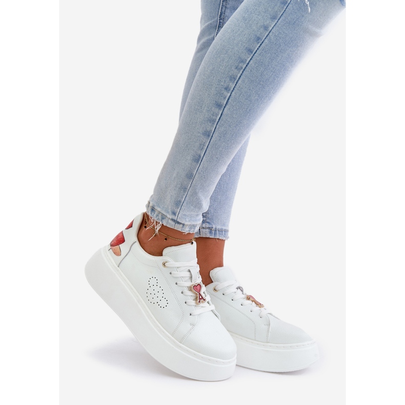 Vinceza Sneakers da Donna in Pelle con Plateau Con Spilla e Fiore Decorativo 89100 Bianco 1