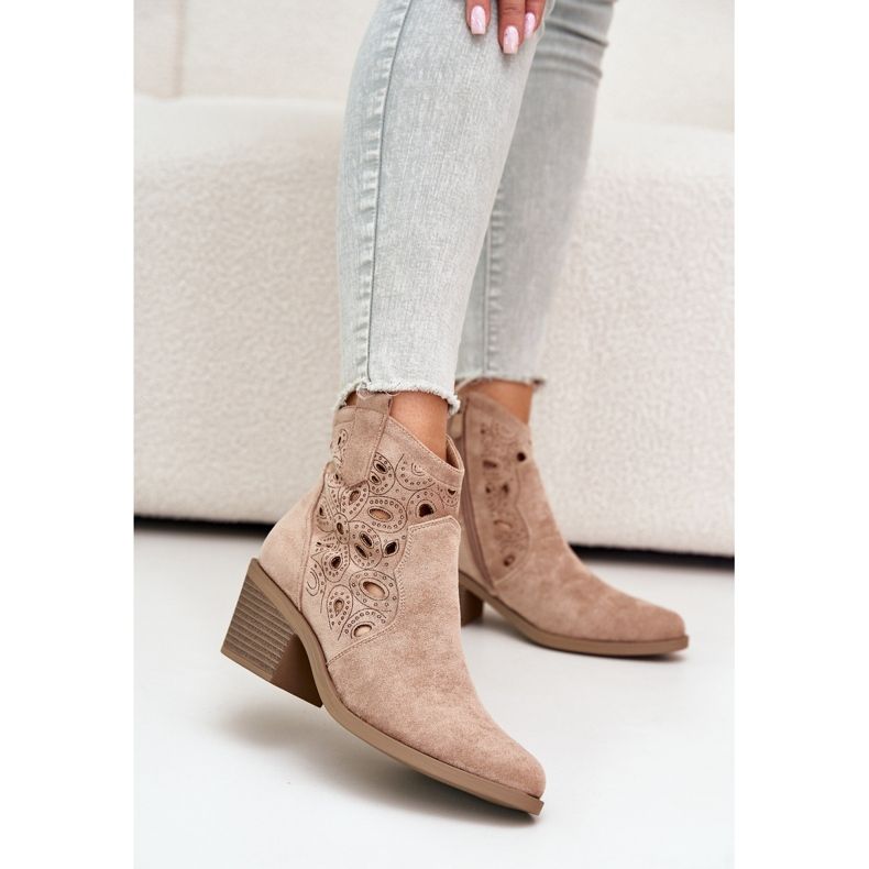 S.Barski Stivali Da Cowboy Traforati In Pelle Scamosciata Da Donna Beige Daxon 1