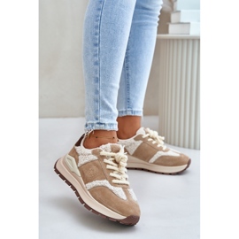 Sneakers da donna in pelle con pelliccia Big Star OO274A317 Sistema HI-POLY Beige 2