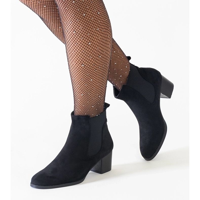 Stivaletti neri con tacco alto e inserti elastici in eco-suede Nadisa nero 1