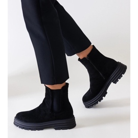 Stivali alti neri su spessa piattaforma in eco-suede Sabra nero 2