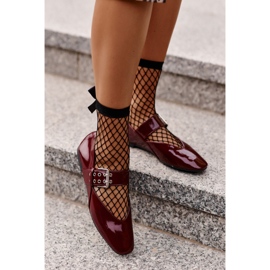 Ideal Shoes Ballerine in vernice con cintura, bordeaux rosso 2