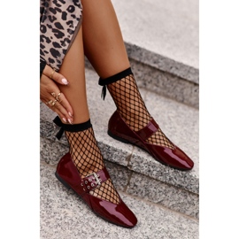 Ideal Shoes Ballerine in vernice con cintura, bordeaux rosso 3