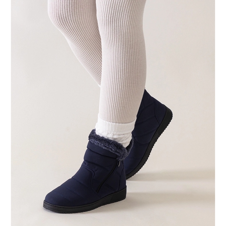 Doposci blu navy decorati con pelliccia Khit 1