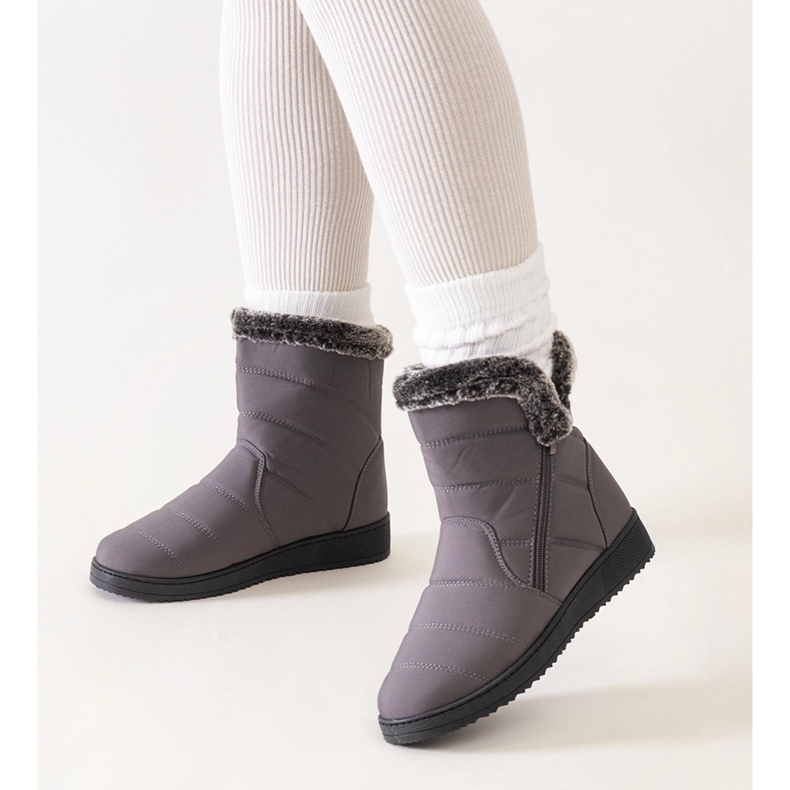 Doposci grigi decorati con pelliccia Khit grigio 1