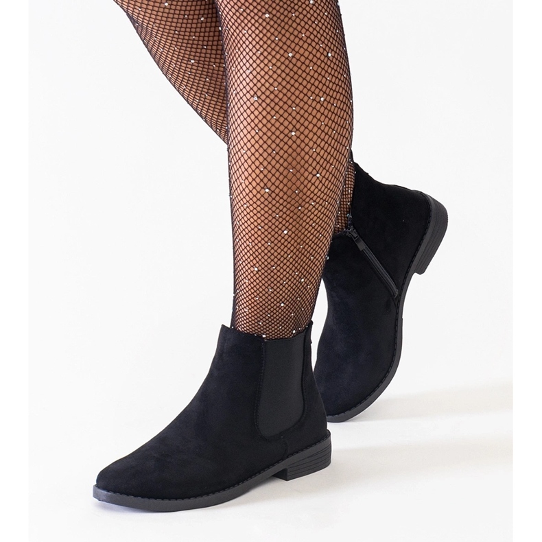 Stivaletti classici neri con inserto elastico, maiza in eco-camoscio nero 1