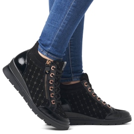 Rieker Stivali da donna in pelle loggata, vernice Remonte R0773-04 nero 1