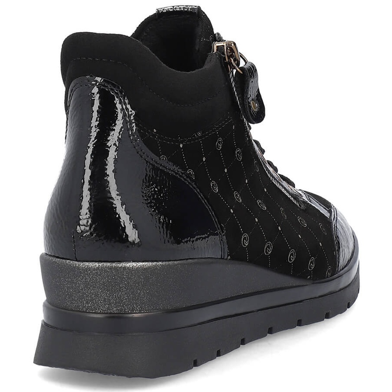 Rieker Stivali da donna in pelle loggata, vernice Remonte R0773-04 nero 2