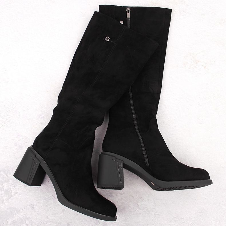Stivali da donna in pelle scamosciata con tacco alto, neri, Potocki 60314 nero 1