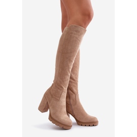 Stivali coibentati con tacco alto da donna Eco scamosciato Beige Tirisha 1
