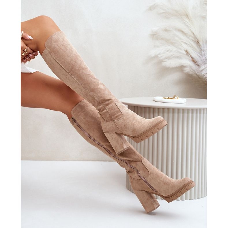 Stivali coibentati con tacco alto da donna Eco scamosciato Beige Tirisha 2