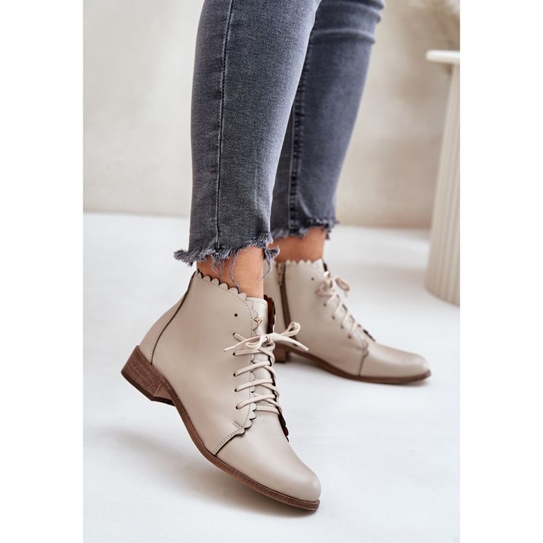 Zazoo 2964 Stivali piatti in pelle beige 2