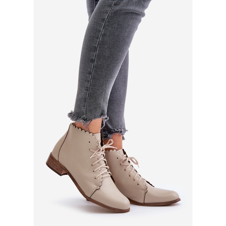 Zazoo 2964 Stivali piatti in pelle beige 1