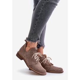 Zazoo 2959 Scarpe stringate oxford in pelle scamosciata con tacco piatto Beige scuro 1