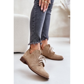 Zazoo 2959 Scarpe stringate oxford in pelle scamosciata con tacco piatto Beige 2