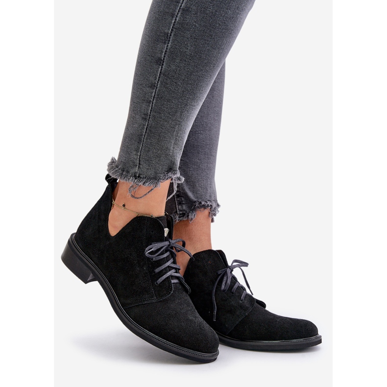 Zazoo 2959 Scarpe stringate oxford in pelle scamosciata con tacco piatto Nere nero 1