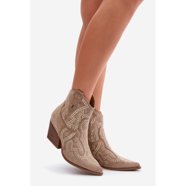 Stivali da cowboy con tacco alto decorati Beige Kaivina 1