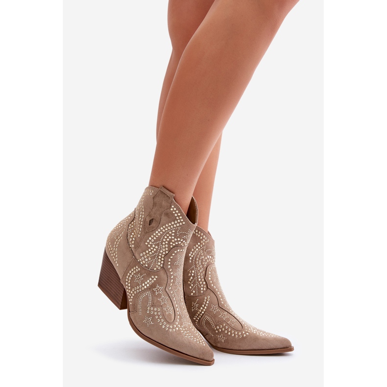 Stivali da cowboy con tacco alto decorati Beige Kaivina 1