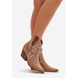 Stivali da cowboy color cammello decorati Kaivina con tacco alto marrone 1