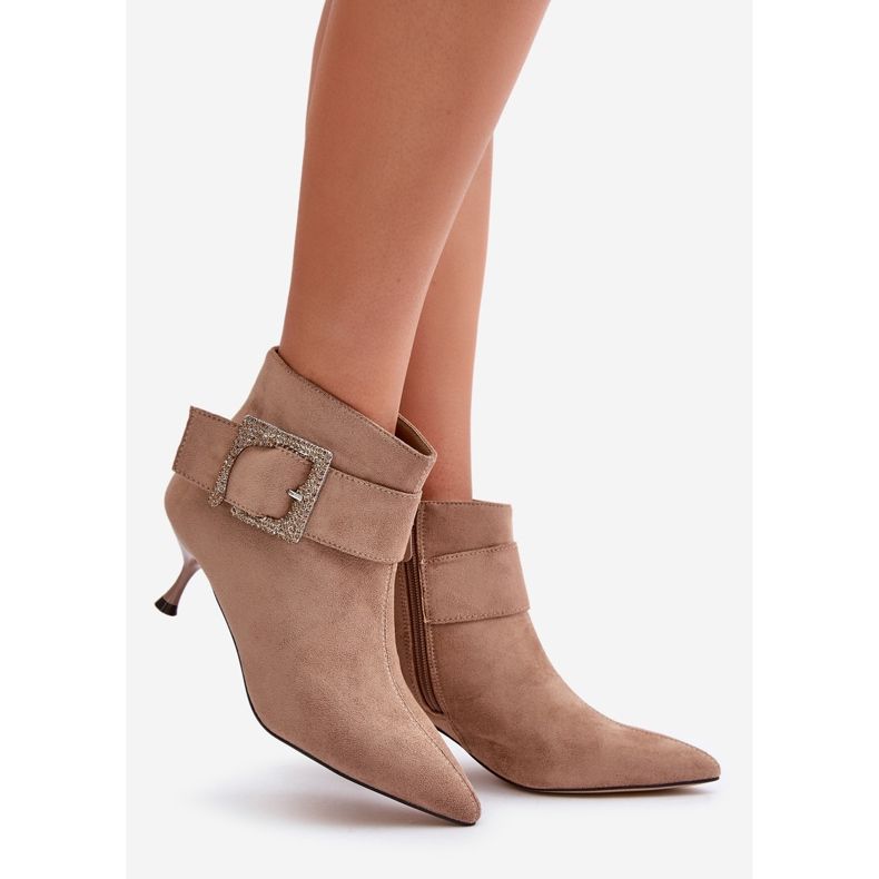 Stivaletti Da Donna Con Tacco Alto Con Fibbia Decorativa, Nirilis Beige 1