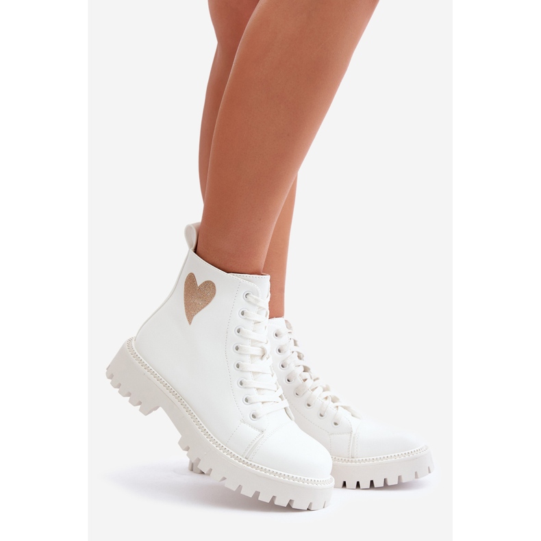 Stivaletti da donna con cerniera con cuore decorativo, colore bianco Obeena 1