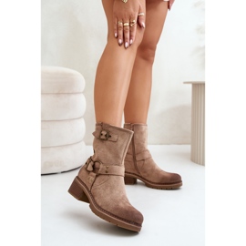 Stivali Tacco Basso Da Donna Con Fibbie, Zudra Beige Scuro 2