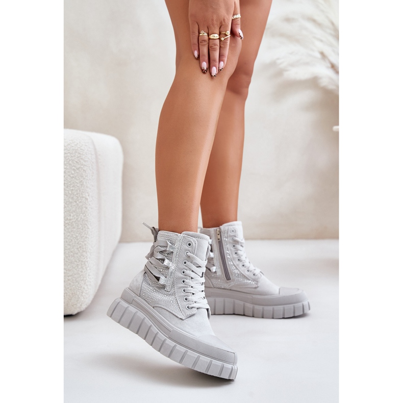 Sneakers Alte da Donna Su Massiccia Piattaforma Con Decorazione, Zaidria Grigia grigio 2