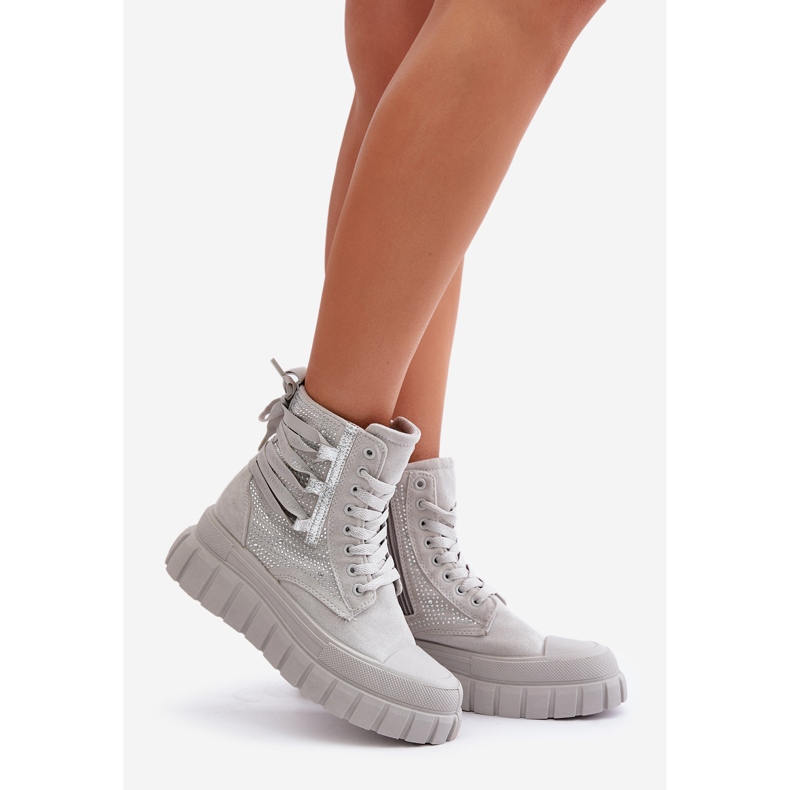 Sneakers Alte da Donna Su Massiccia Piattaforma Con Decorazione, Zaidria Grigia grigio 1
