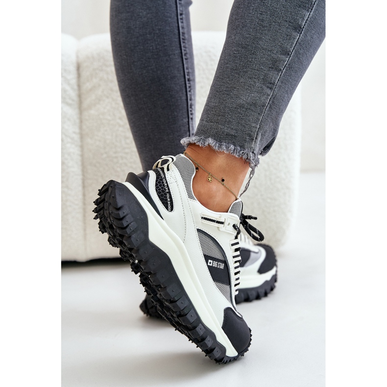 Sneakers da Donna in Pelle sulla Piattaforma Big Star OO274A220 Sistema HI-POLY Bianco e Nero 2
