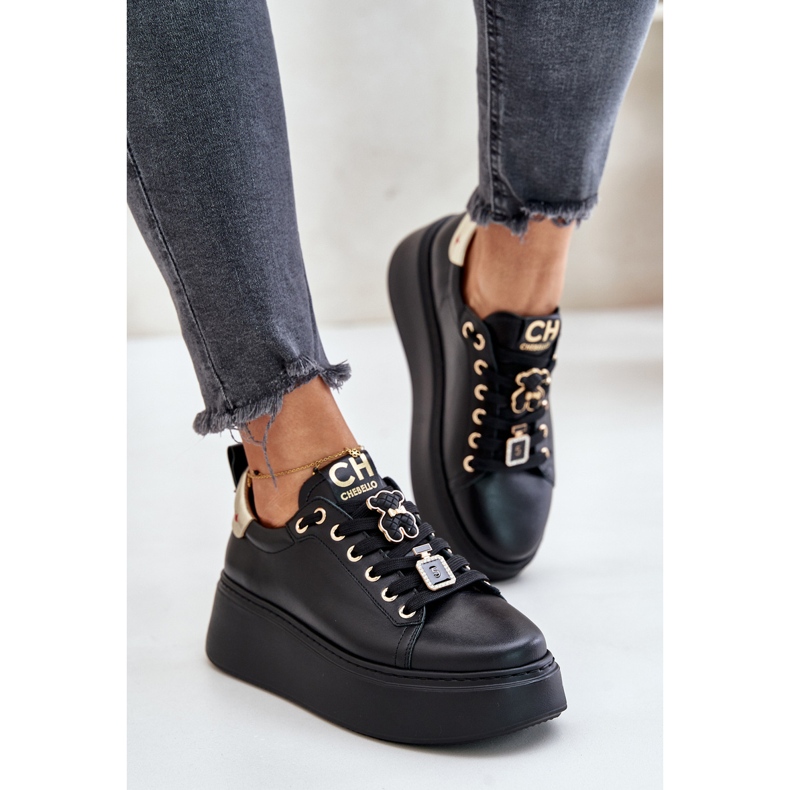 Sneakers Da Donna In Pelle Con Pins Sul Platform CheBello 4596 Nero 2