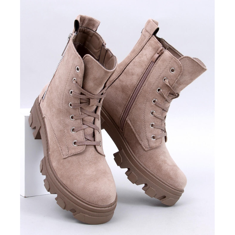 Stivaletti stringati Healy Khaki con suola spessa beige 1