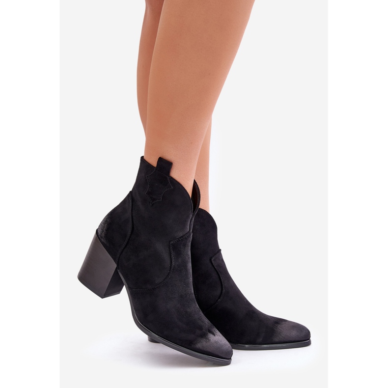 Stivali da cowboy con tacco alto, imbottiti in eco-camoscio Vinceza 58345, nero 1