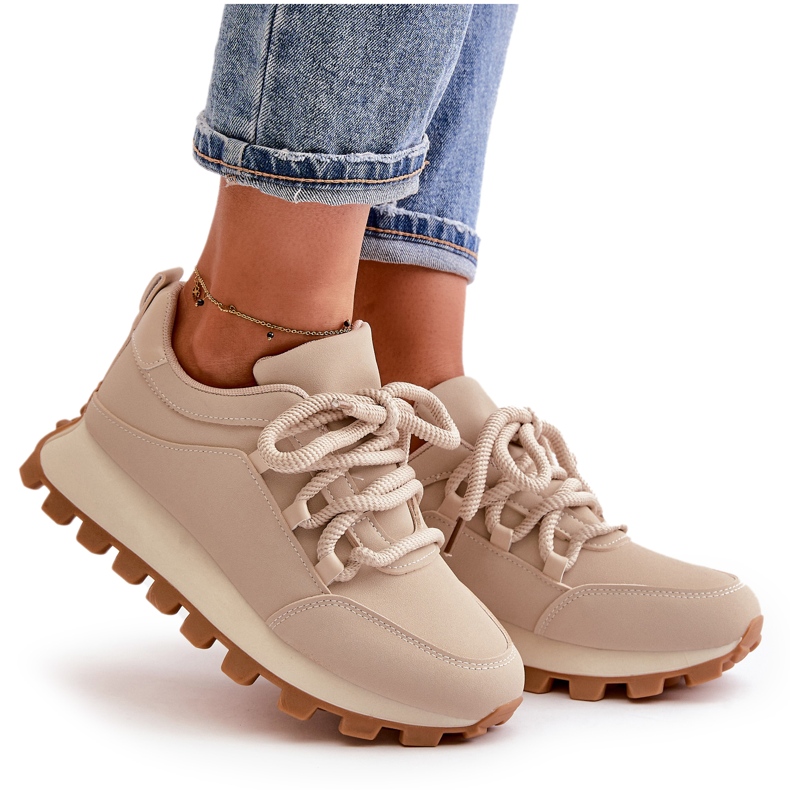 Scarpe sportive: Sneakers su plateau in ecopelle, colore beige 7