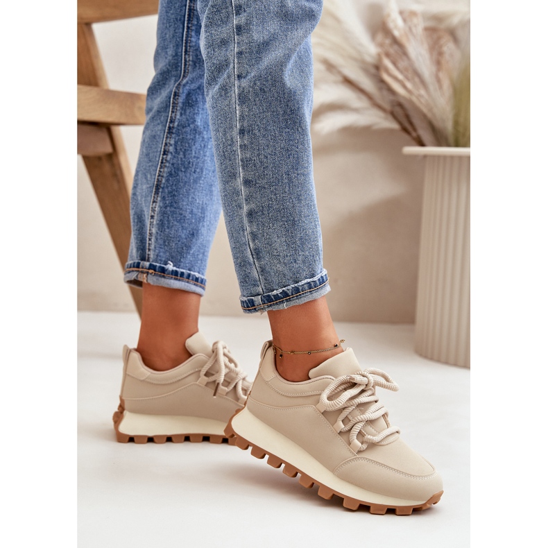Scarpe sportive: Sneakers su plateau in ecopelle, colore beige 3