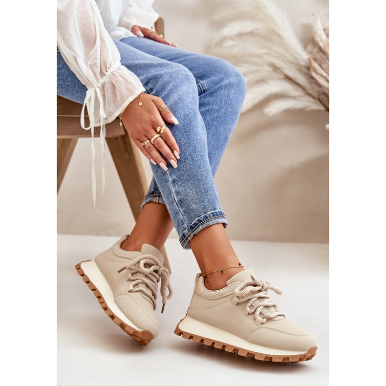 Scarpe sportive: Sneakers su plateau in ecopelle, colore beige 5