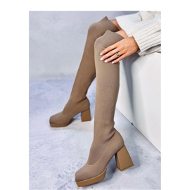 Stivaletti calzino con tacco alto Hilary Khaki - Inello marrone 2