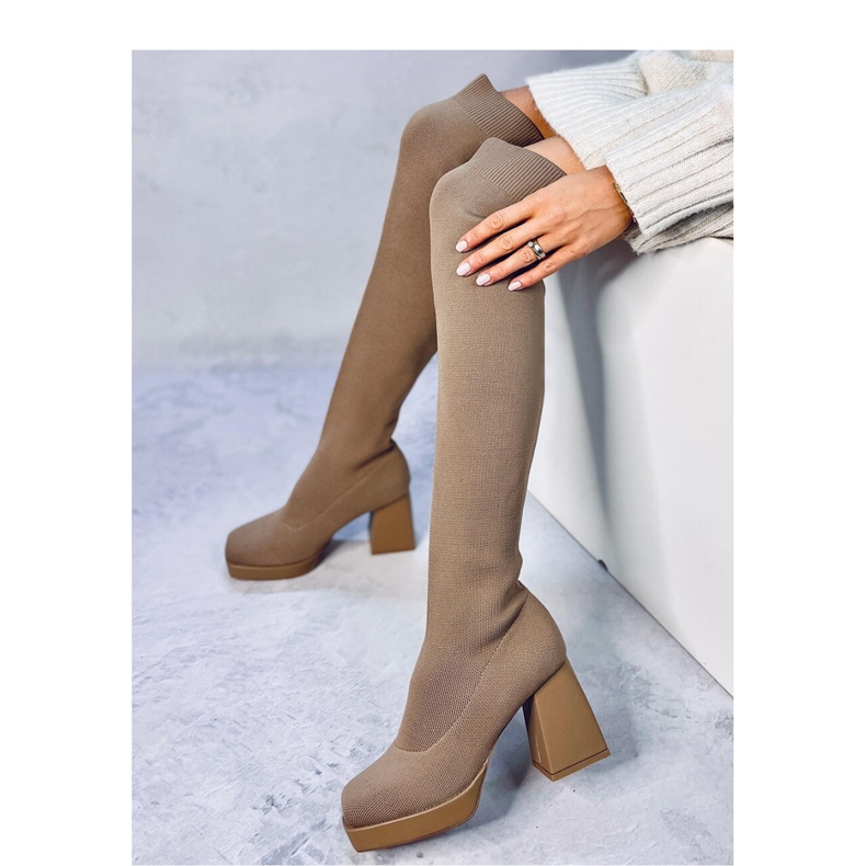 Stivaletti calzino con tacco alto Hilary Khaki - Inello marrone 2