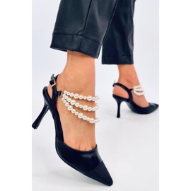 Décolleté tacco aperto con perle Harmony Black - Inello nero 1