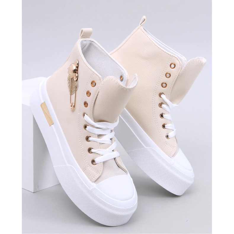 Arenas Sneakers alte beige con spilla da balia 1