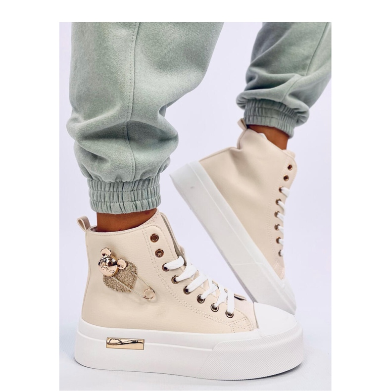 Arenas Sneakers alte beige con spilla da balia 2
